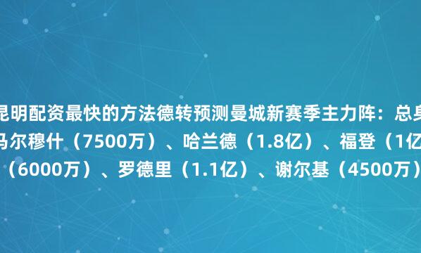 昆明配资最快的方法德转预测曼城新赛季主力阵：总身价8.07亿欧元前锋：马尔穆什（7500万）、哈兰德（1.8亿）、福登（1亿）中场：赖因德斯（6000万）、罗德里（1.1亿）、谢尔基（4500万）后卫：艾特-努里（3500万）、格瓦迪奥尔（7500万）、鲁本-迪亚斯（6500万）、里科-刘易斯（4000万）门将：特拉福德（2200万）